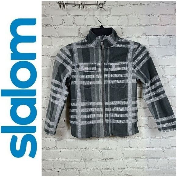 Slalom Youth Boy Small 6/7 Gray Plaid Fleece Zip Winter Baselayer Sweatshirt - Picture 9 of 9